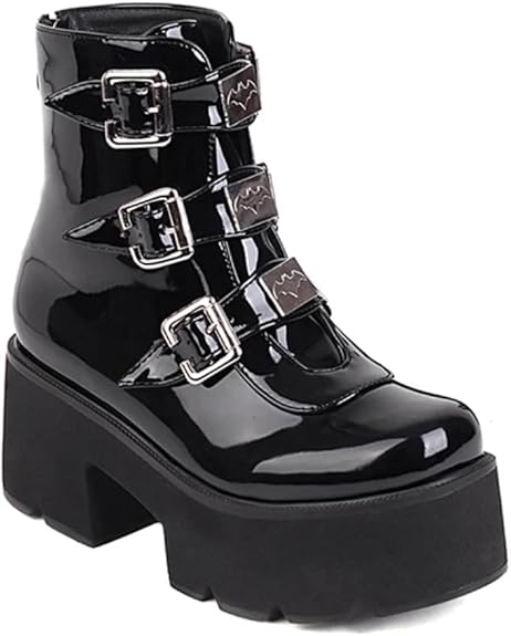 Fashion Women’s Platform Cowgirl Ankle Booties Sexy Buckle Chunky High Heels Combat Boots Shoes